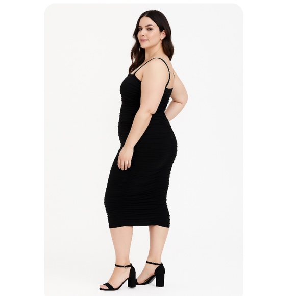 TORRID Black Midi Mesh Shirred Bodycon Dress Size 1X - Picture 2 of 12